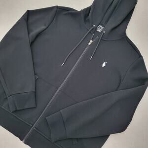 Polo Ralph Lauren Hoodie Men L Black Double Knit Full Zip Lightweight